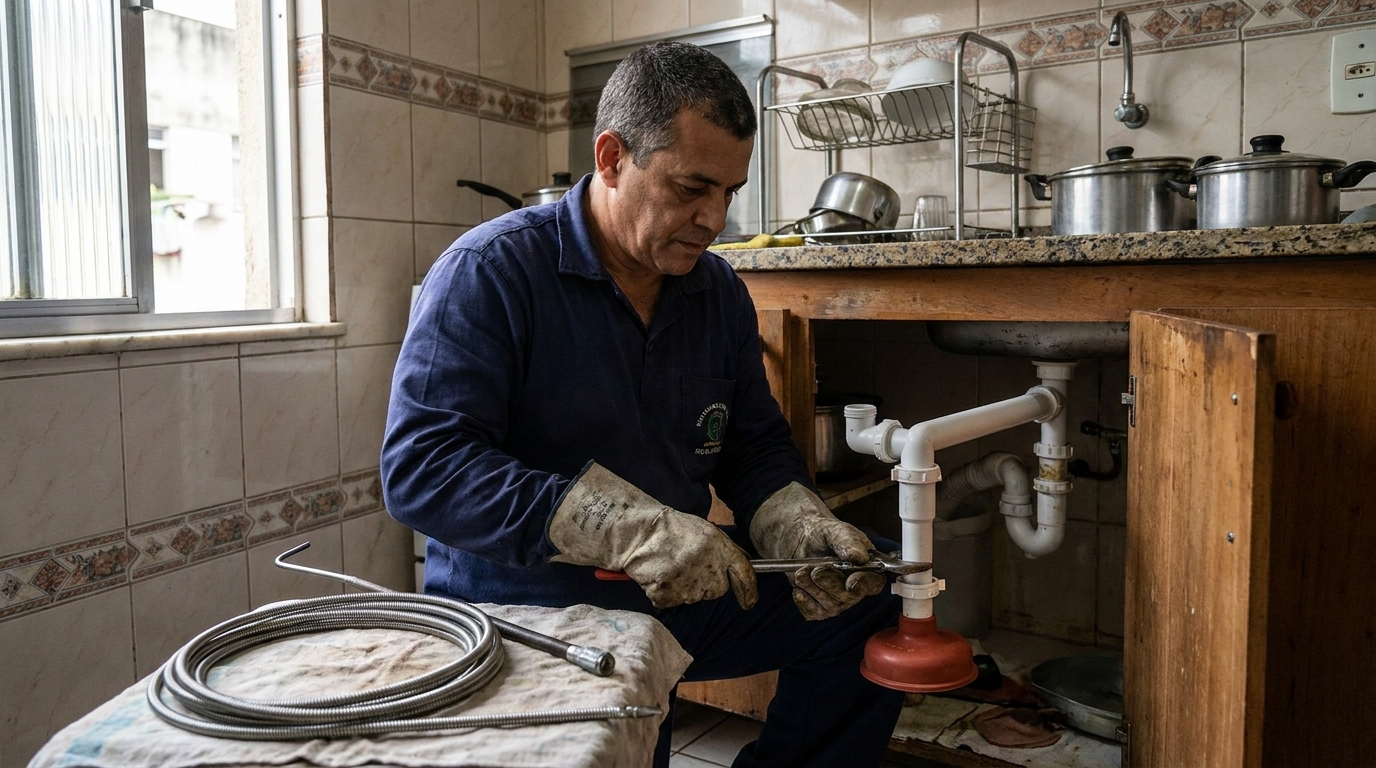 Desentupimento de pia residencial em Serra-ES